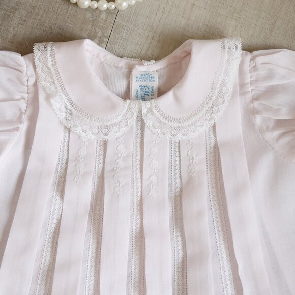 Pink Lace Inlay Pleated Dress Heirloom Newborn Feltman Brothers Newborn - Picture 4 of 8